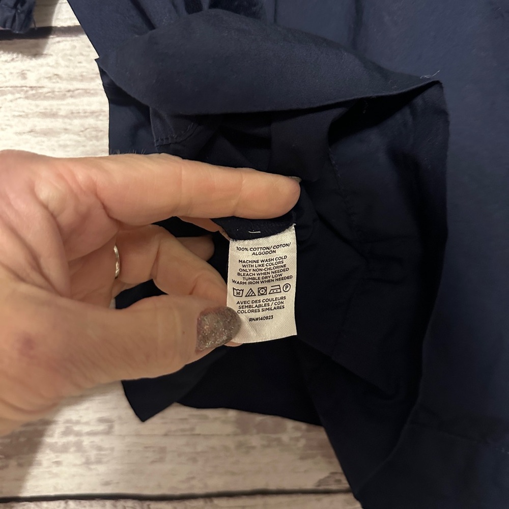 LOFT Navy Blue Blouse XL Puff Sleeve Scoop Neck Cotton Top - Picture 4 of 6